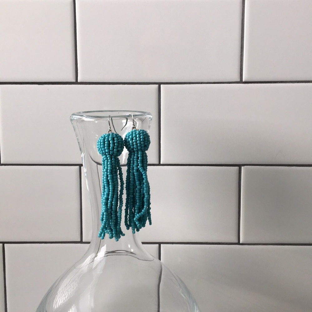 Turquoise Beaded Tassel Earrings